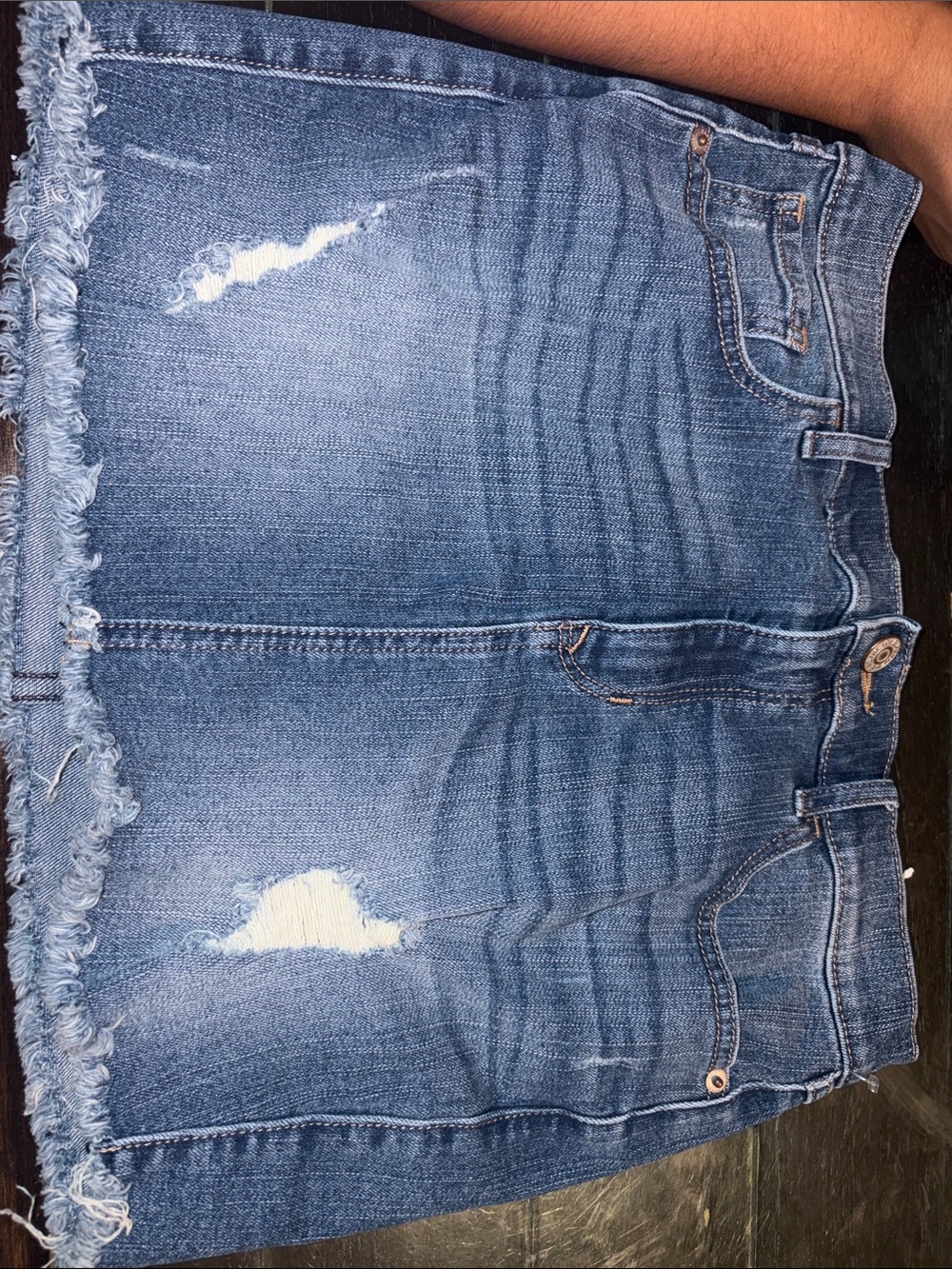 Express Blue Distressed Denim Mini Skirt